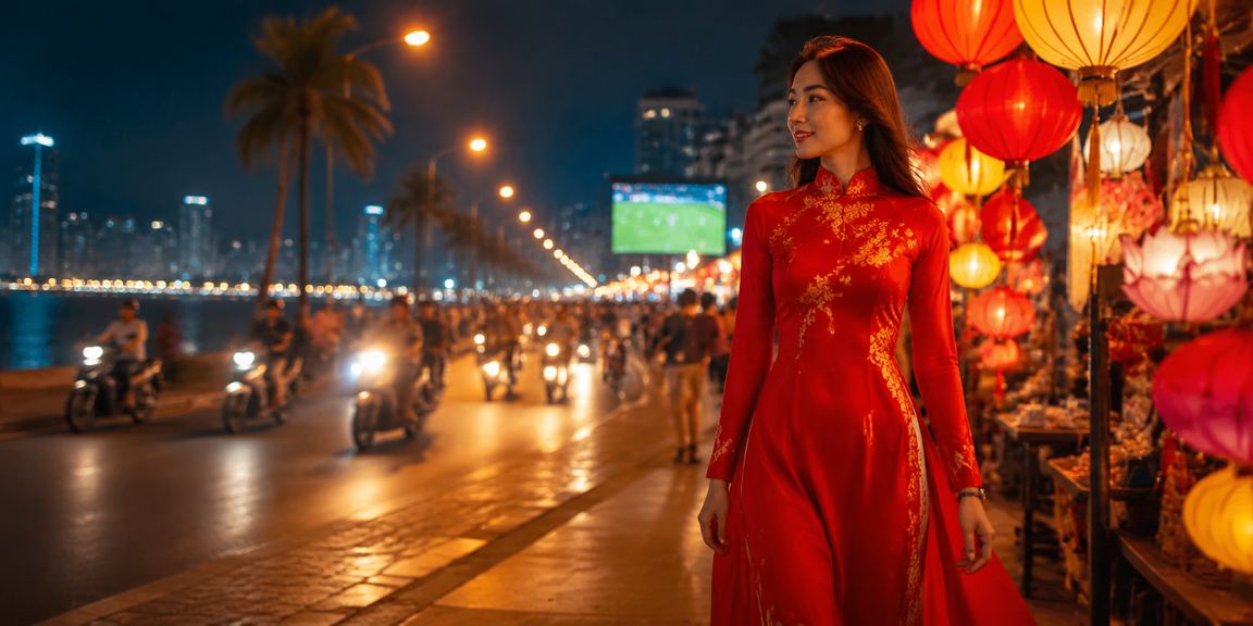Người phụ nữ Nha Trang mặc áo dài theo dõi cá cược bóng đá